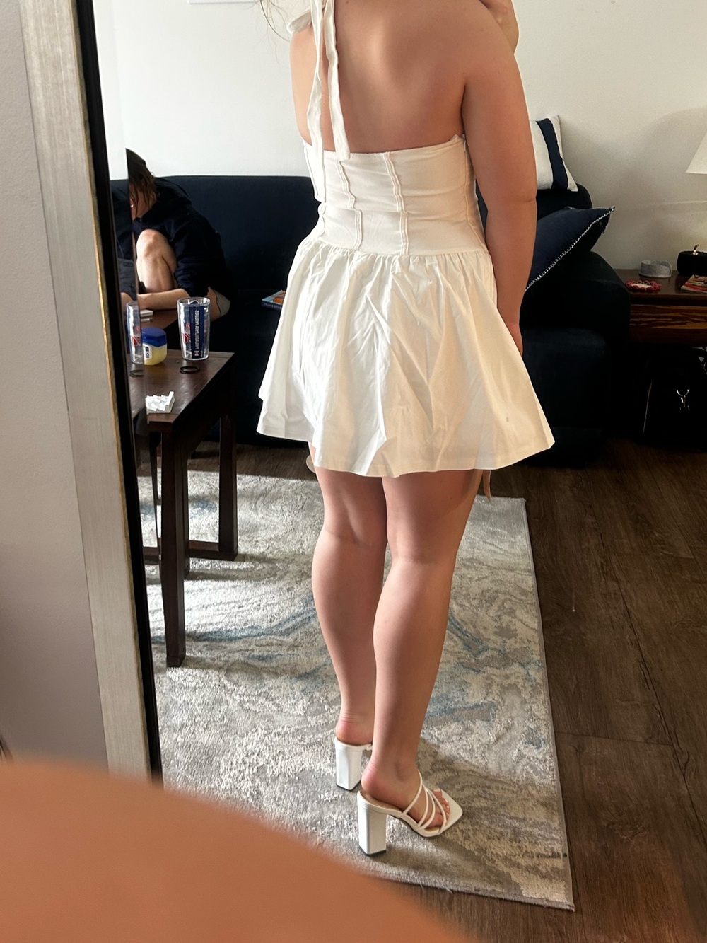 White Halter Ruffle Mini Dress - Picture 4 of 4